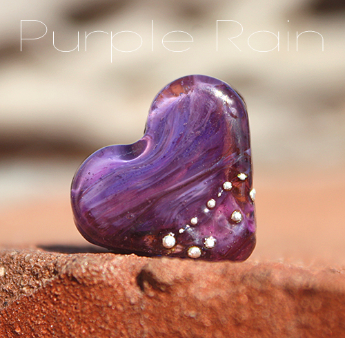 Mini Heart glass lampwork bead Purple Rain